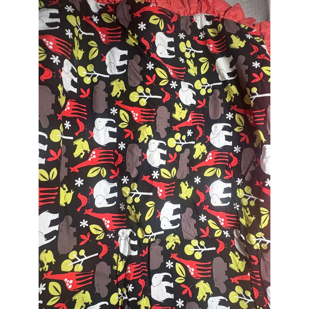 Handmade Reversible Jungle Animal Polka Dot Baby Blanket Red Ruffle Trim 48x30 - Picture 3 of 3